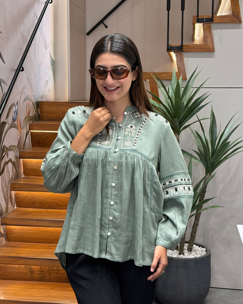 Sage Serenity Embroidered Tunic