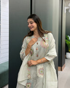 Floral Pure Mal Cotton 3-Piece Kurta Set with Dupatta