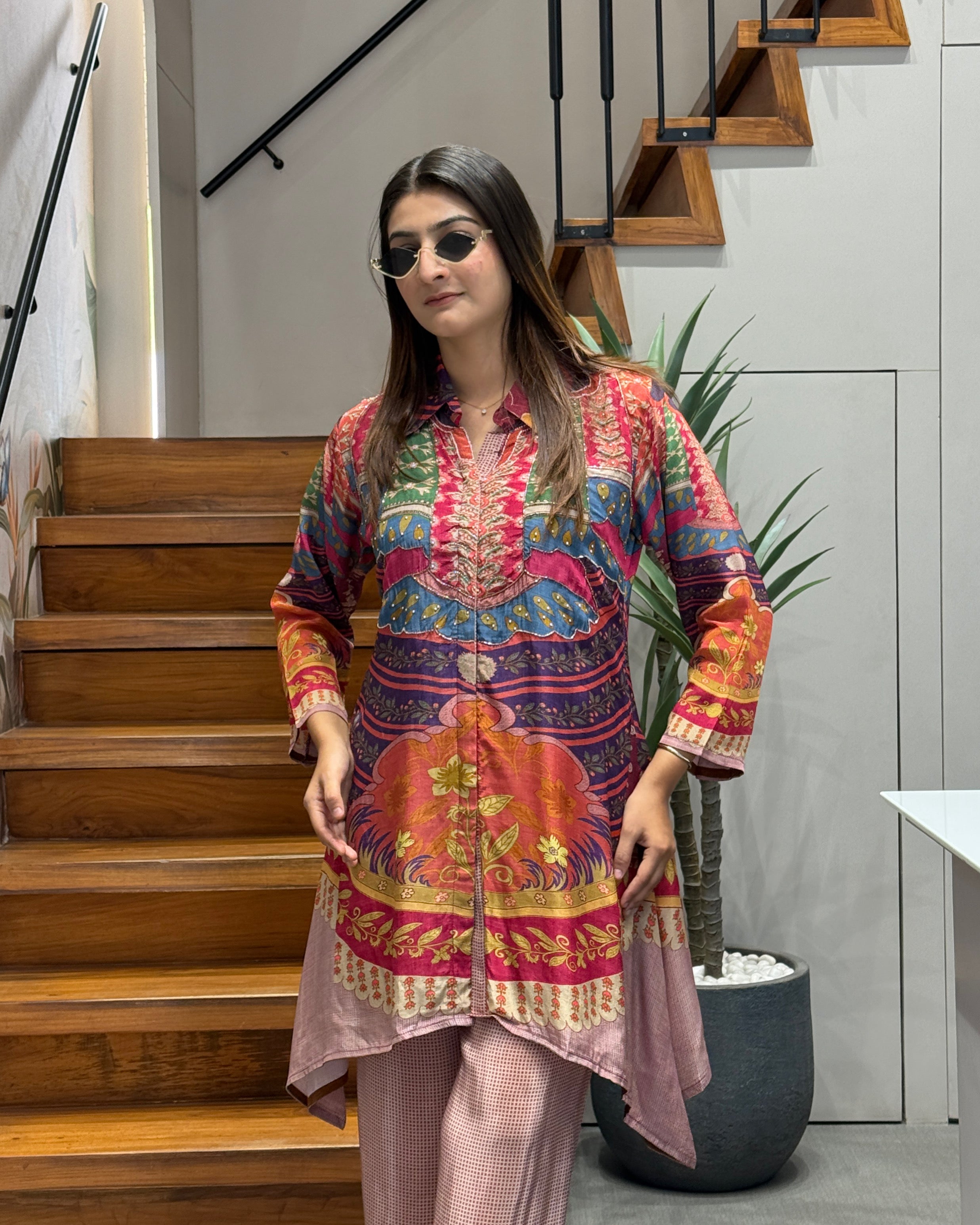 Rangreza Printed Shimmer Silk Co-Ord Set