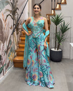 Designer Floral Handworked Palazzo Set with Dupatta