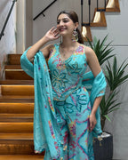 Designer Floral Handworked Palazzo Set with Dupatta