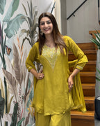 Elegant Handwork Top with Full Flair Palazzo & Dupatta Set
