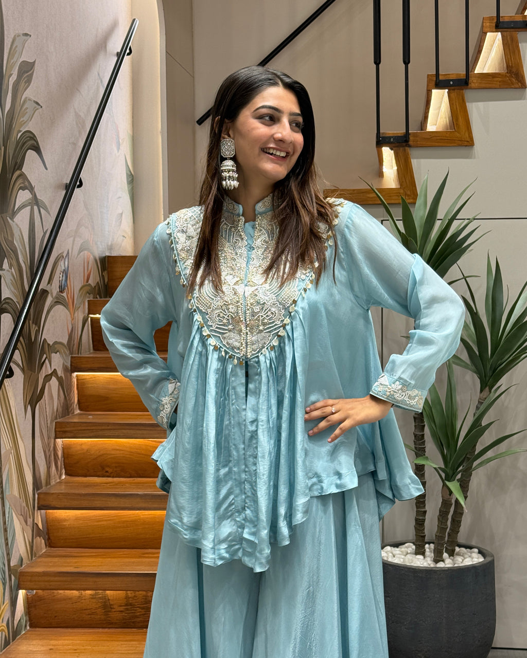 ✨ Celeste Royale Heavy Handwork Silk Palazzo Set ✨