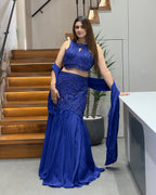 Royal Blue Pure Handworked Fish Cut Lehenga Set with Designer Blouse & Dupatta