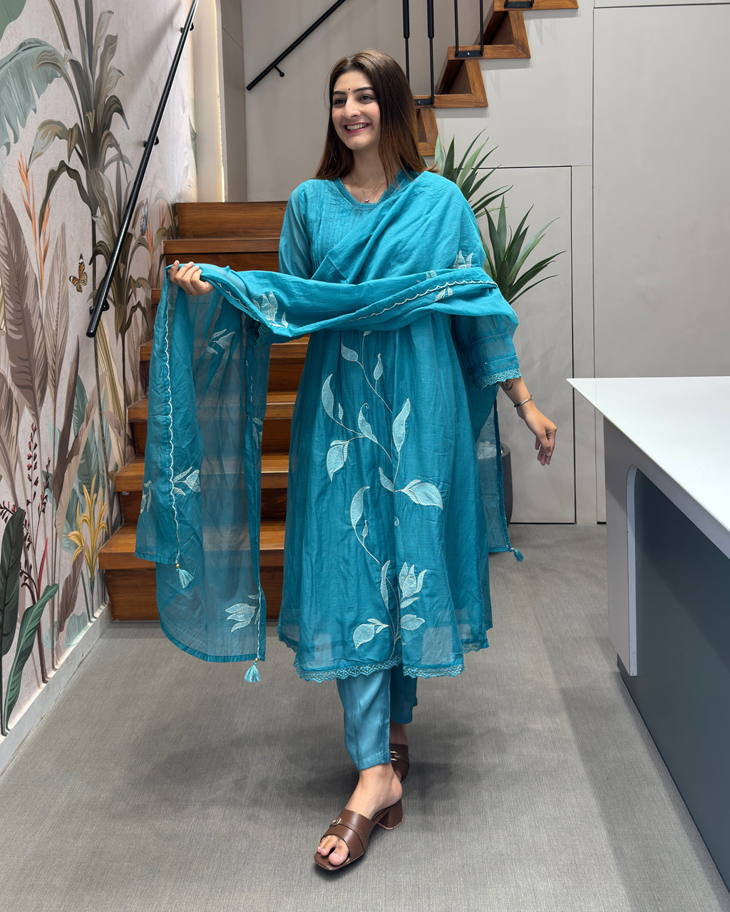 Premium Cotton Embroidered Kurti Pant Set with Dupatta