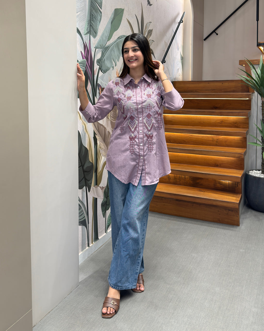 Lavender Embroidered Designer Tunic