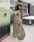 Dusty Grey Designer Handworked Koti Style Lehenga Set with Inner