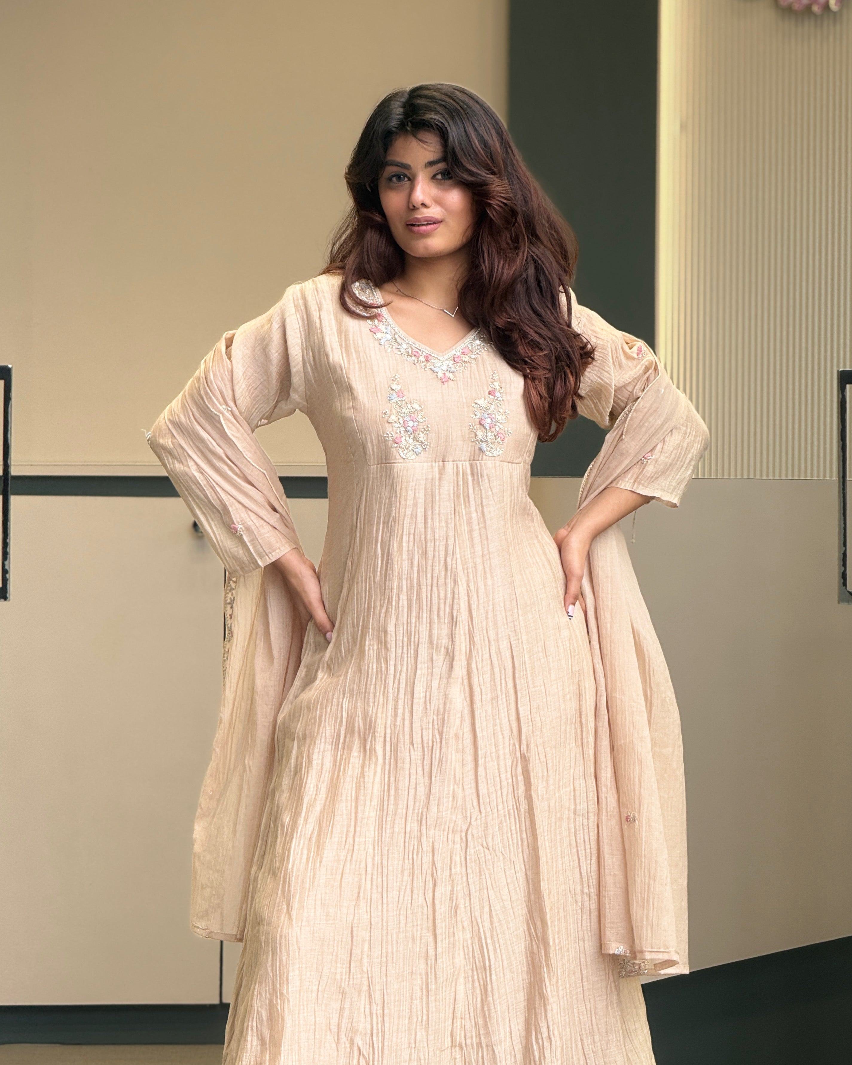 Elegant Full-Length Handworked Kurti Set with Dupatta