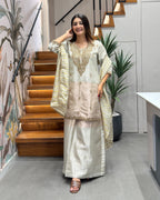 Elegant Handworked Tissue Silk Kurta Palazzo Set with Designer Dupatta