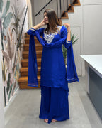 Royal Blue Handwork Palazzo Set with Dupatta
