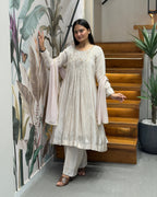Elegant Pearl White Handwork Three Piece Suit Set