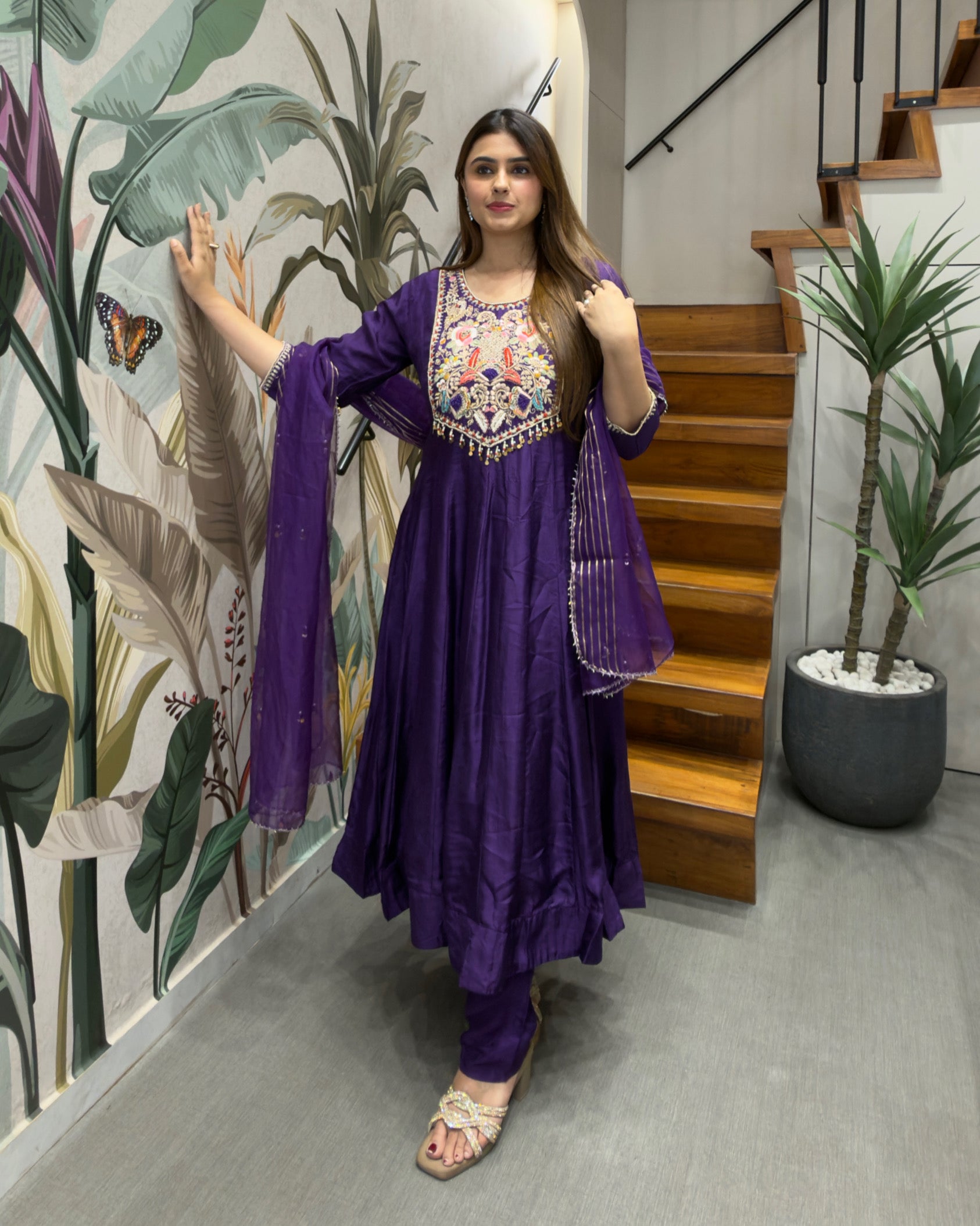Royal Handworked Soft Silk Anarkali Set