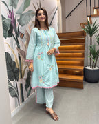 Elegant Floral Threadwork Kurti Set