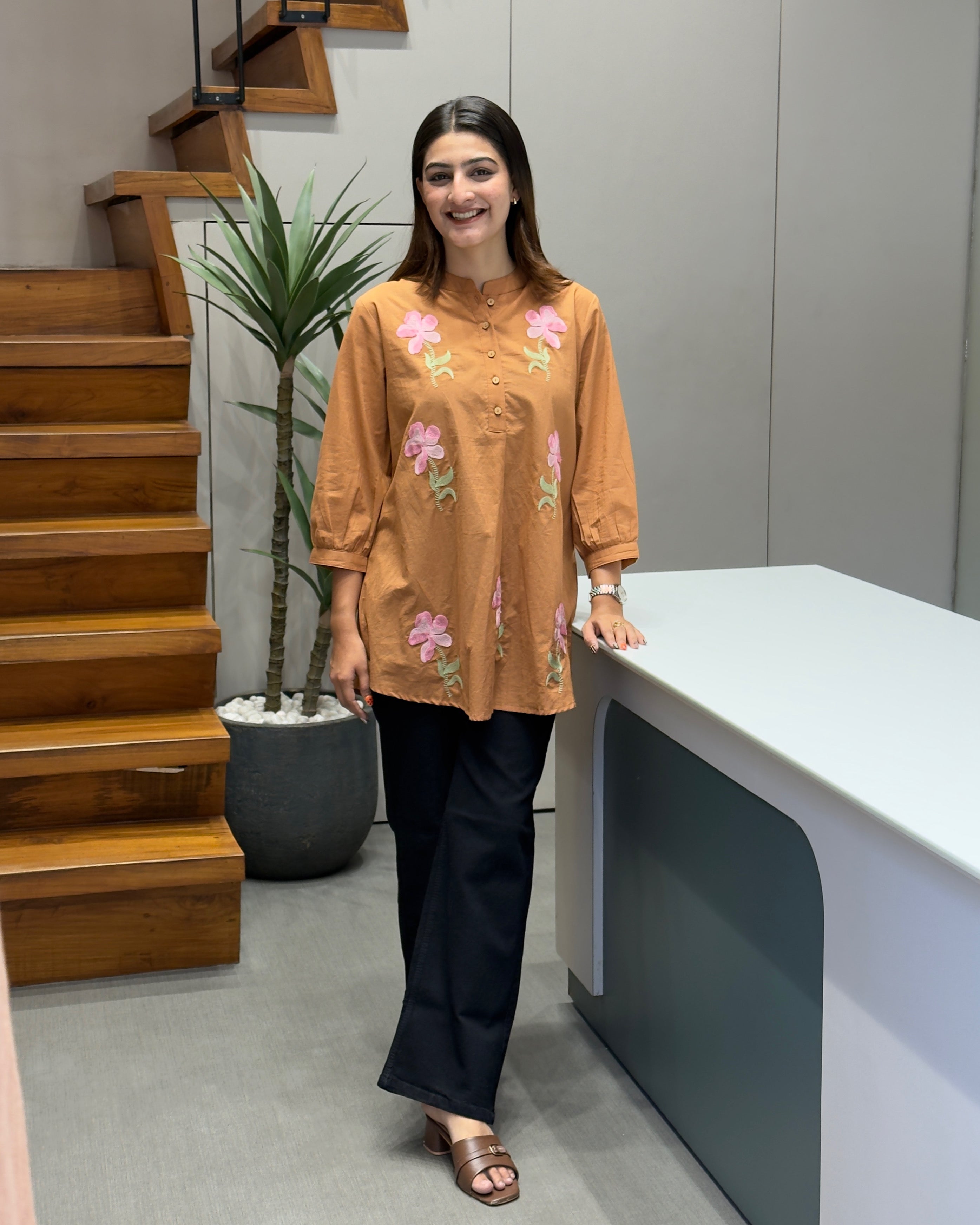 Floral Embroidered Cotton Tunic