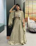 Sage Green Designer Handworked Cape Style Lehenga Set with Inner