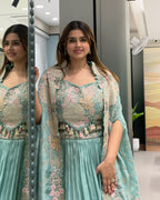 Elegant Sea Green Handworked Inner, Coti & Lehenga Set