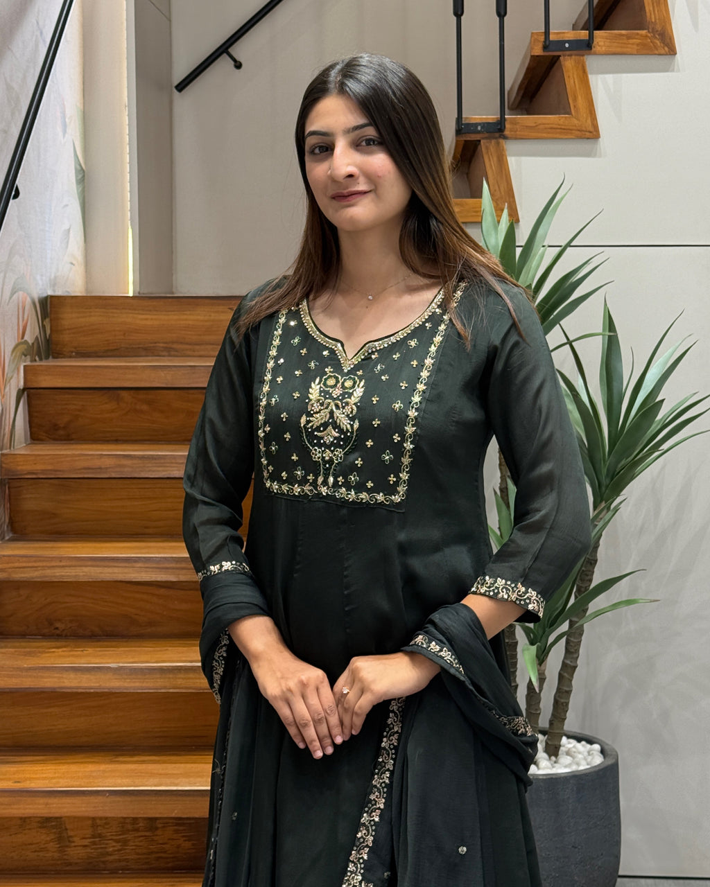 Midnight Elegance Handwork Kurta Set with Dupatta & Palazzo
