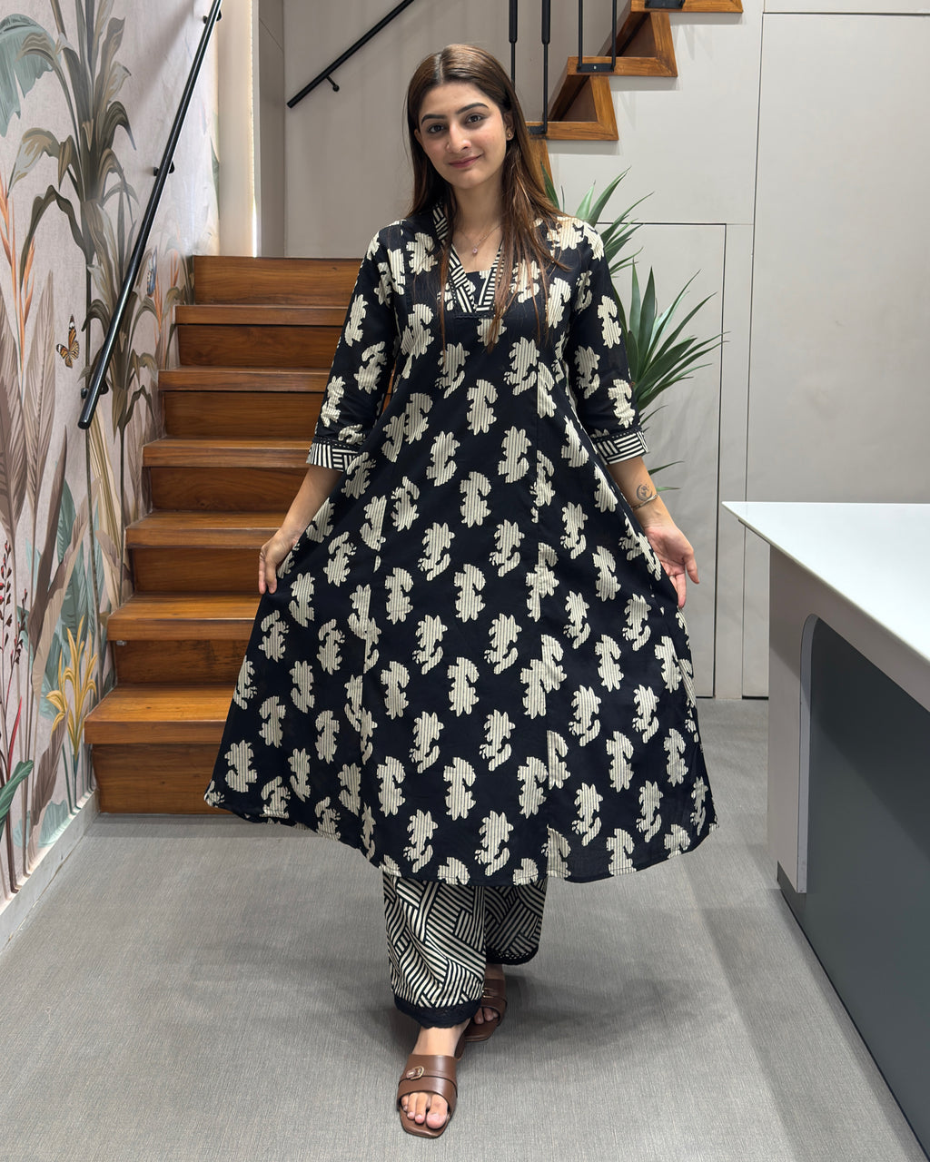 Elegant Printed A-Line Two Piece Kurti Set