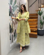 Elegant Printed Three Piece Kurti Set with Dupatta