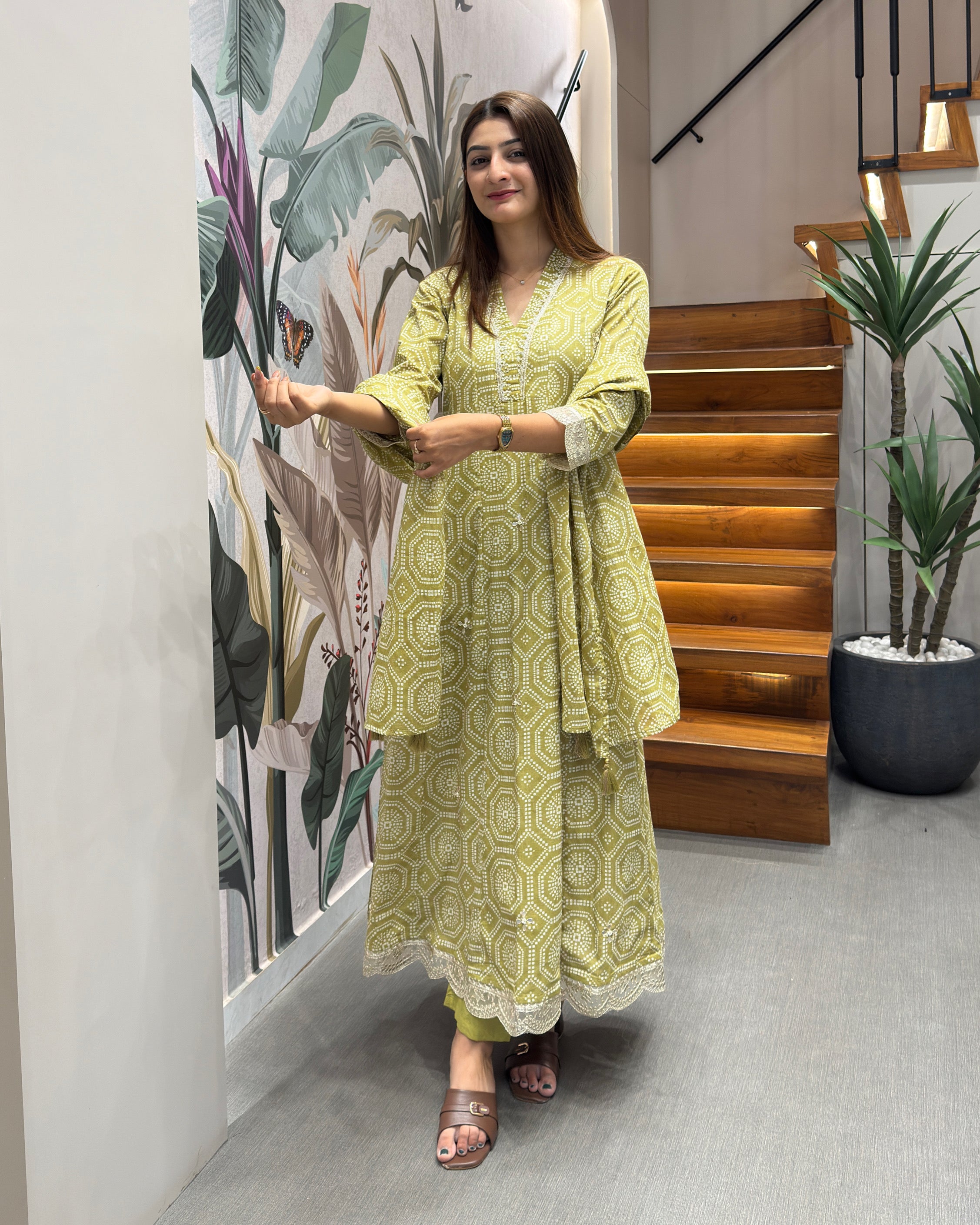 Elegant Printed Three Piece Kurti Set with Dupatta