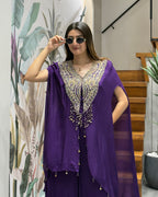 Royal Purple Handworked Kaftan Co-ord Set with Palazzo