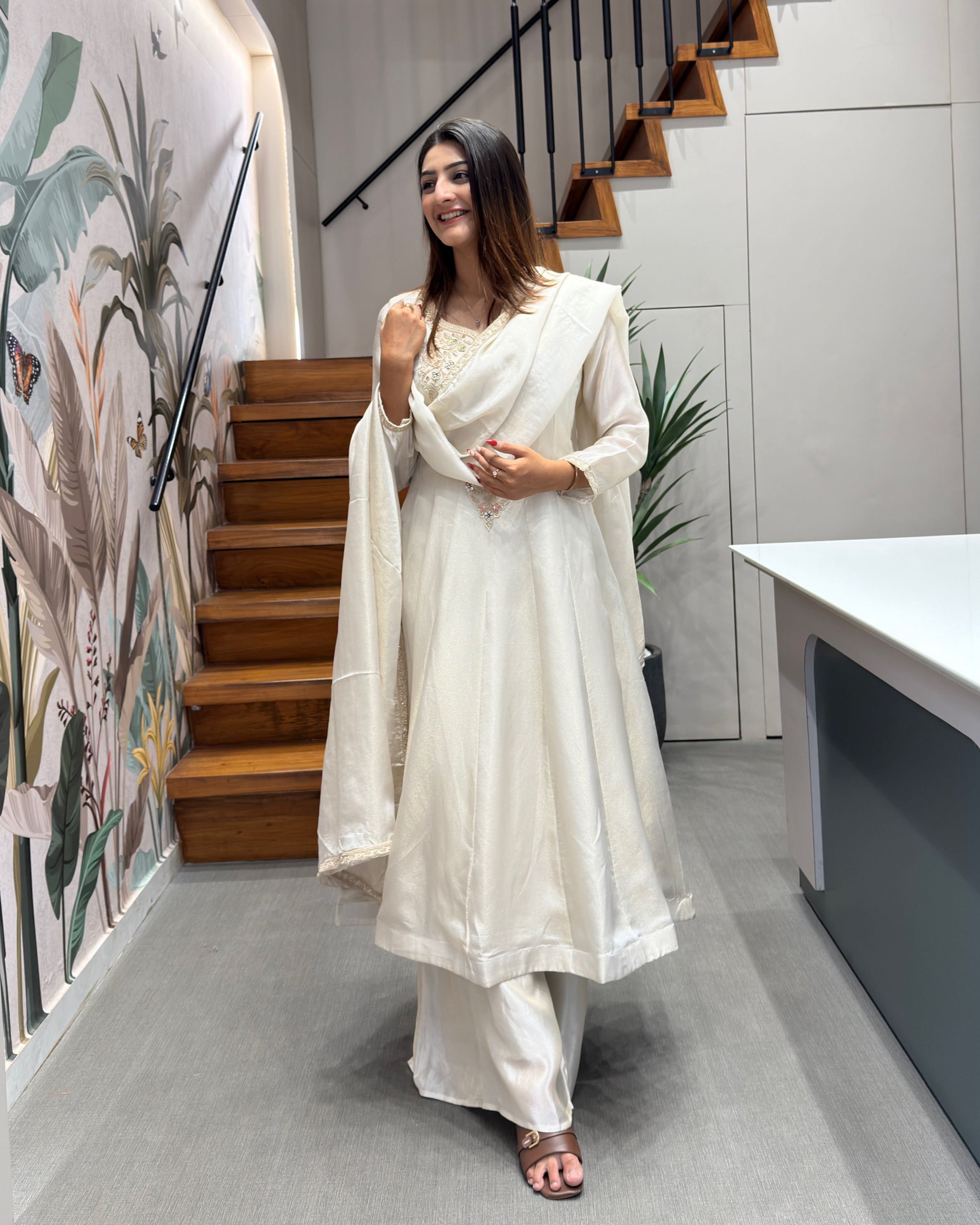 Premium Handworked Silk Kurti Palazzo Set with Dupatta
