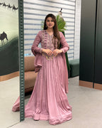 Mauve Handwork Designer Gown Set with Dupatta