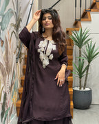 Elegant Handworked Chocolate Brown Palazzo Set with Dupatta
