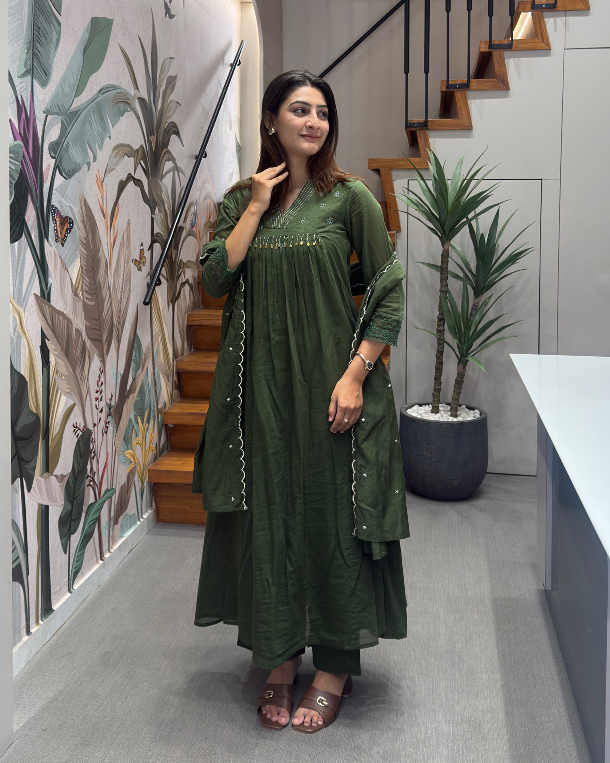 Forest Grace Embellished Kurti Set