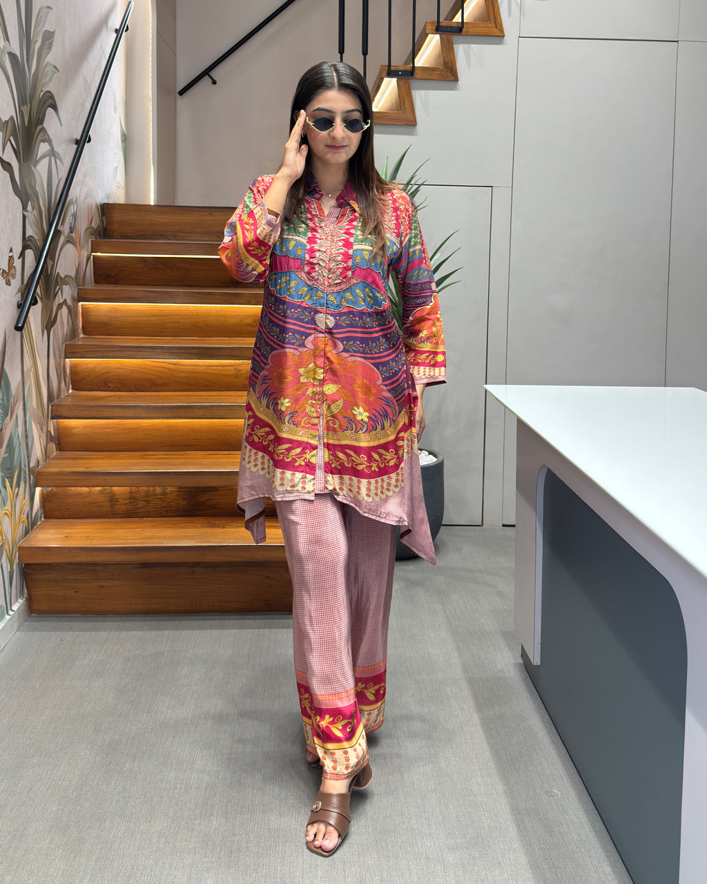 Rangreza Printed Shimmer Silk Co-Ord Set