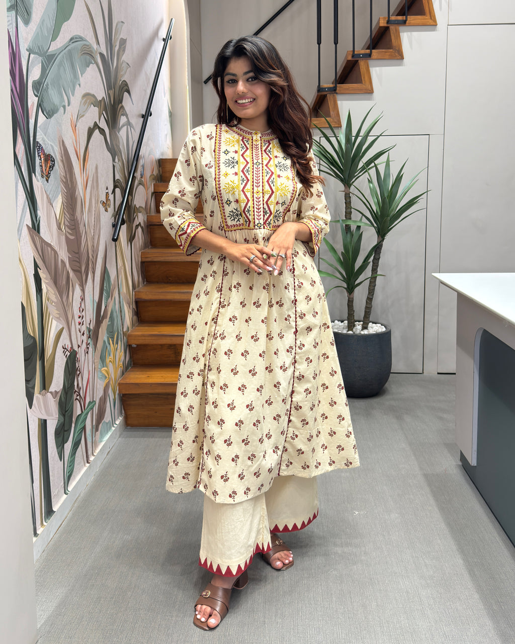 Elegant A-Line Thread Work Kurti Set