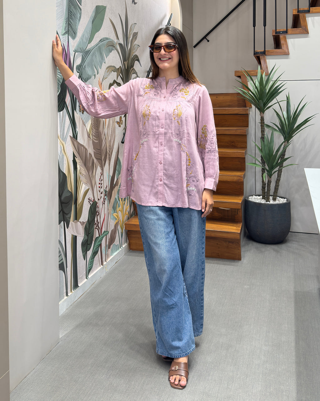 Pastel Pink Embroidered Designer Tunic