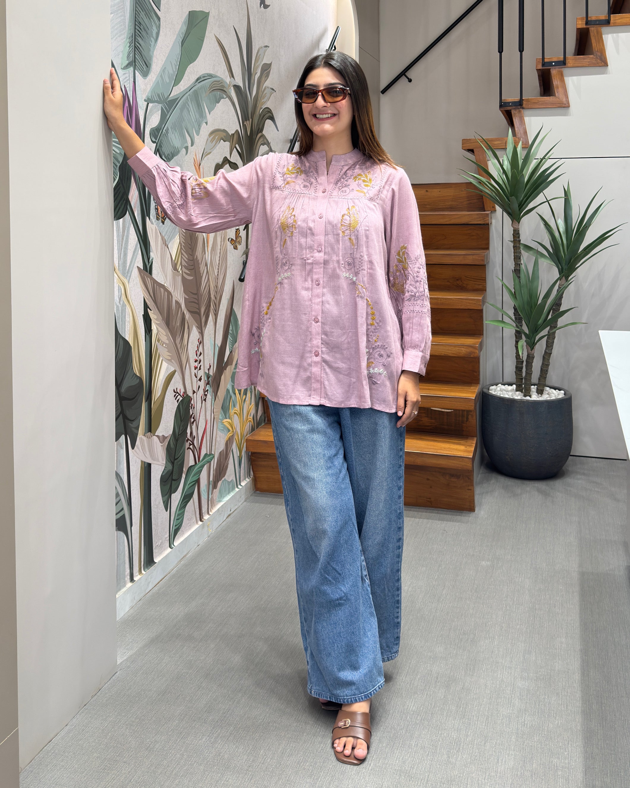 Pastel Pink Embroidered Designer Tunic