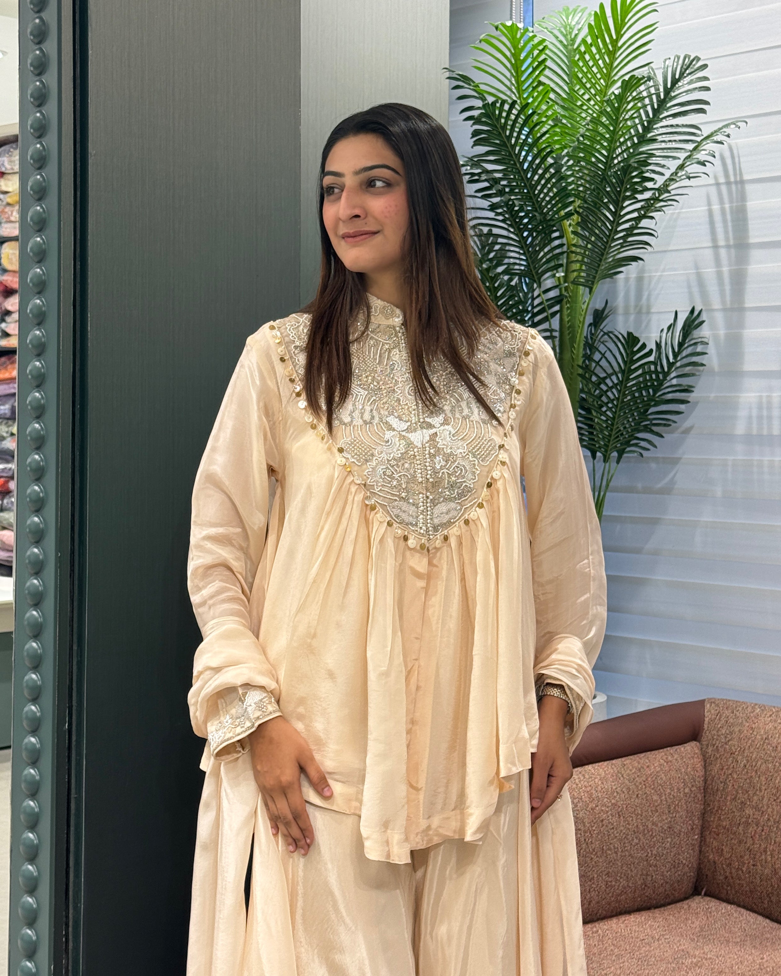 ✨ Ivory Luxe Heavy Handwork Silk Palazzo Set ✨