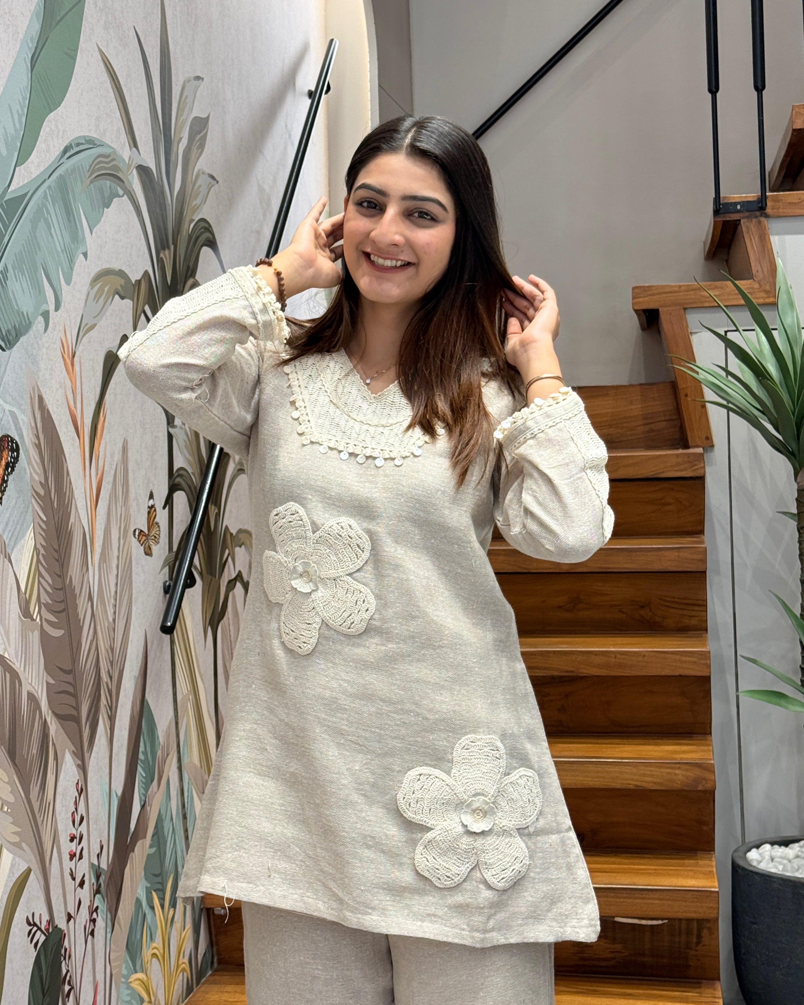 Elegant Cotton Floral Appliqué Co-Ord Set