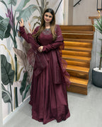Wine Purple Handworked Flared Gown Set