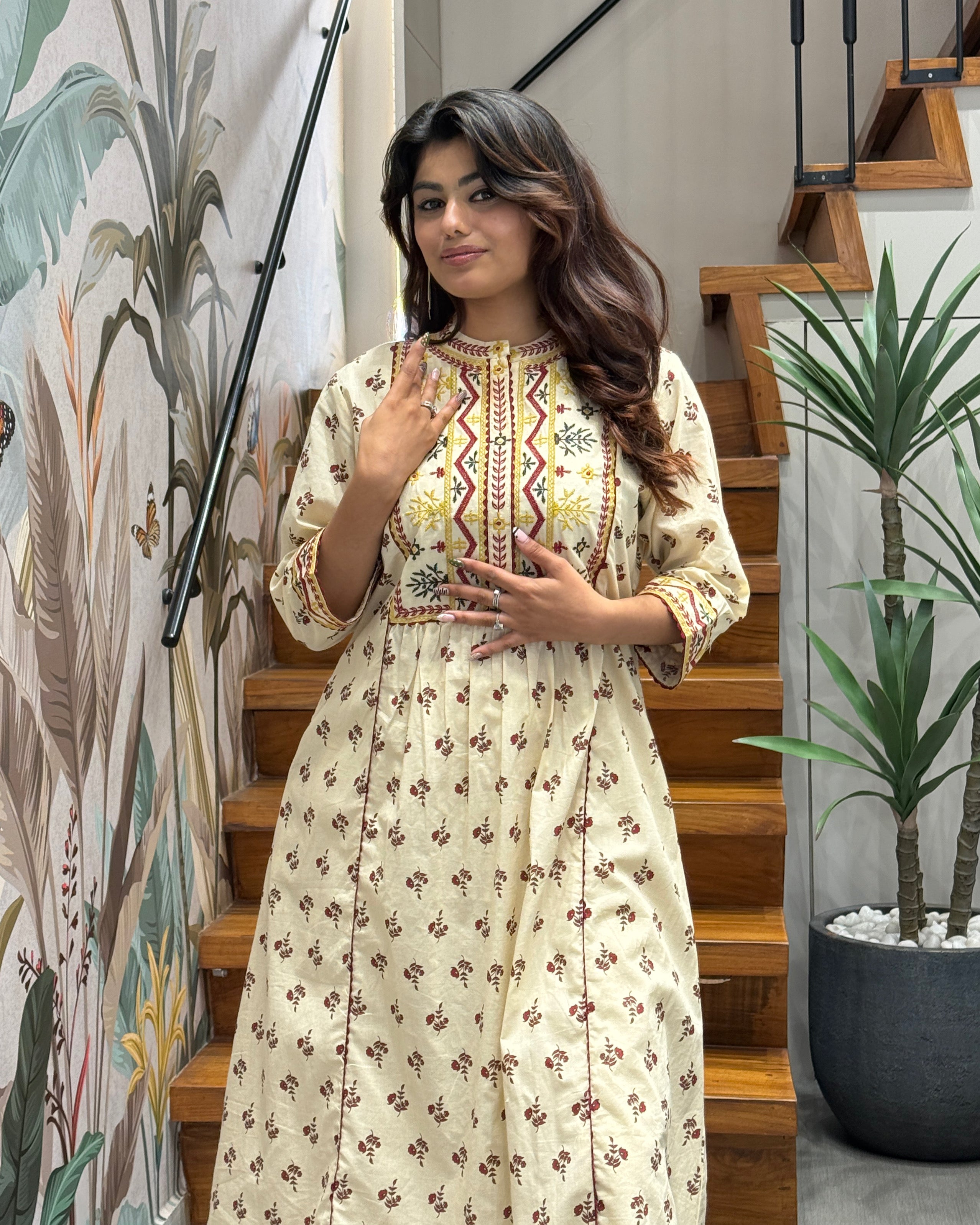 Elegant A-Line Thread Work Kurti Set