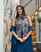 Royal Blue Handworked Lehenga Set with Designer Jacket & Dupatta