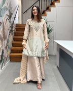 Elegant Handworked Tissue Silk Kurta Palazzo Set with Designer Dupatta