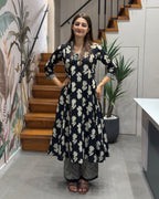 Elegant Printed A-Line Two Piece Kurti Set