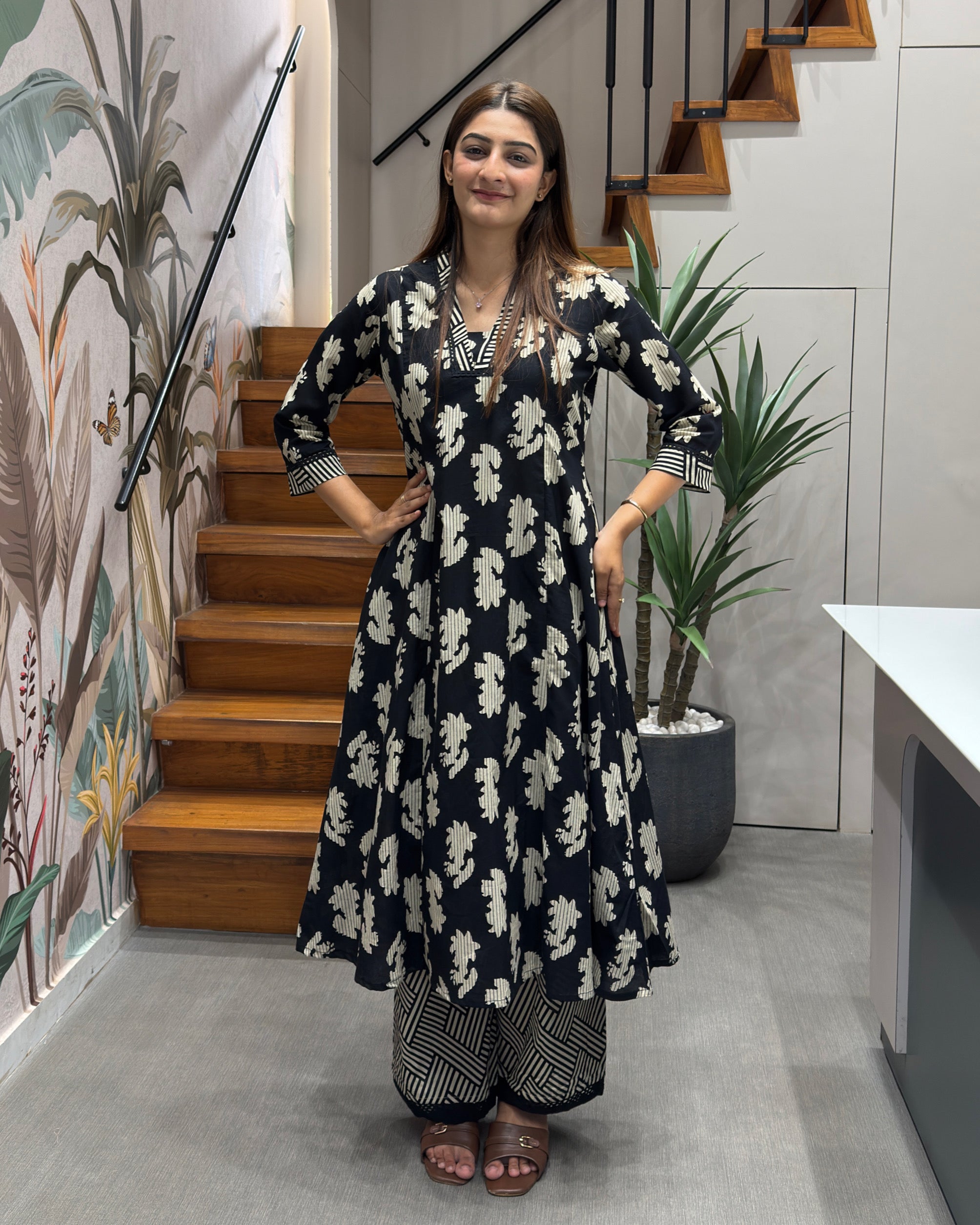 Elegant Printed A-Line Two Piece Kurti Set