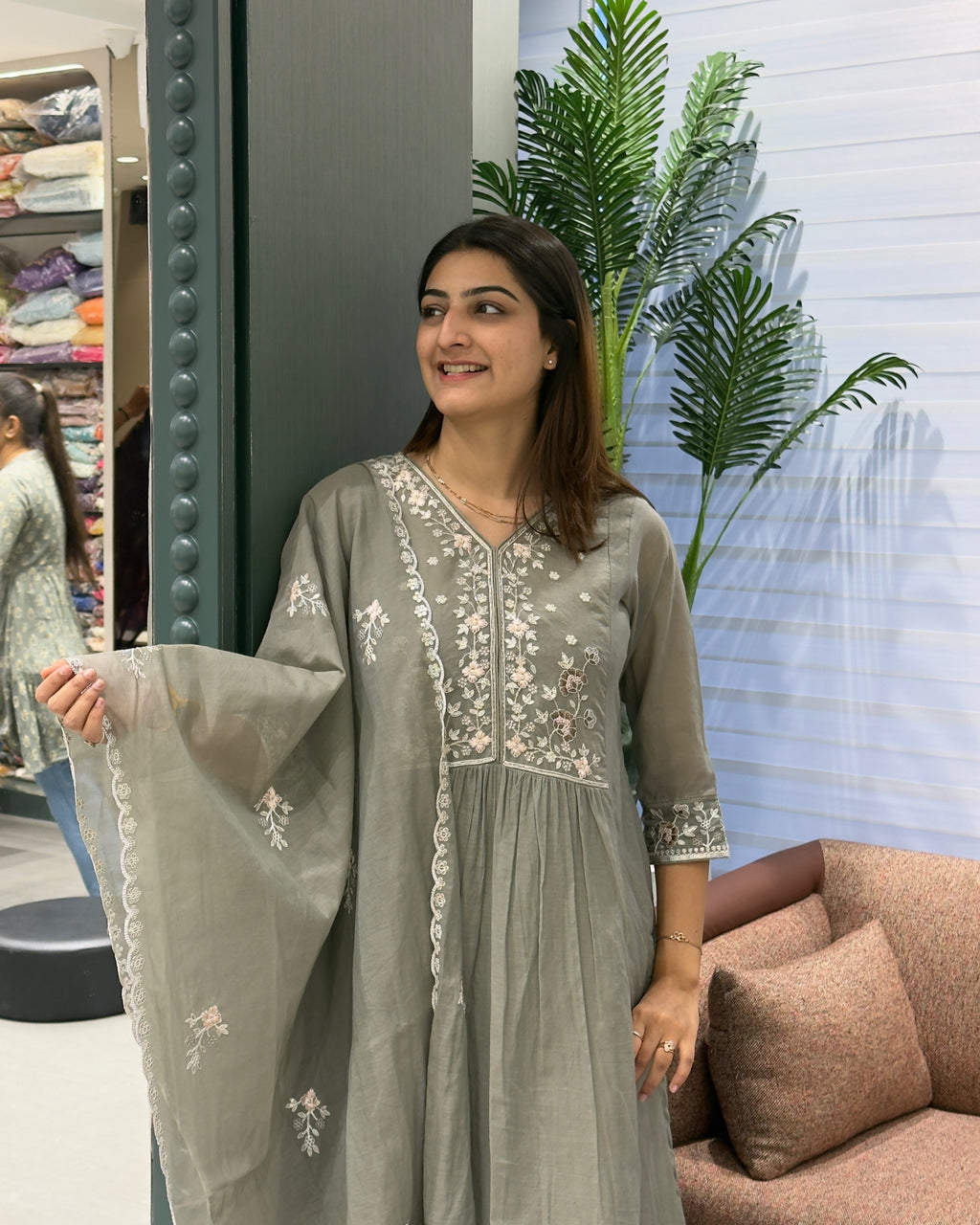 Elegant Embroidered Cotton 3 Piece Set with Plazo