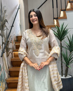 Elegant Ivory Handworked Palazzo Set with Designer Dupatta