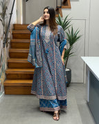 Printed Full Length Kurti with Full Flair Palazzo & Dupatta Set