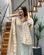 Elegant Ivory Handworked Palazzo Set with Designer Dupatta