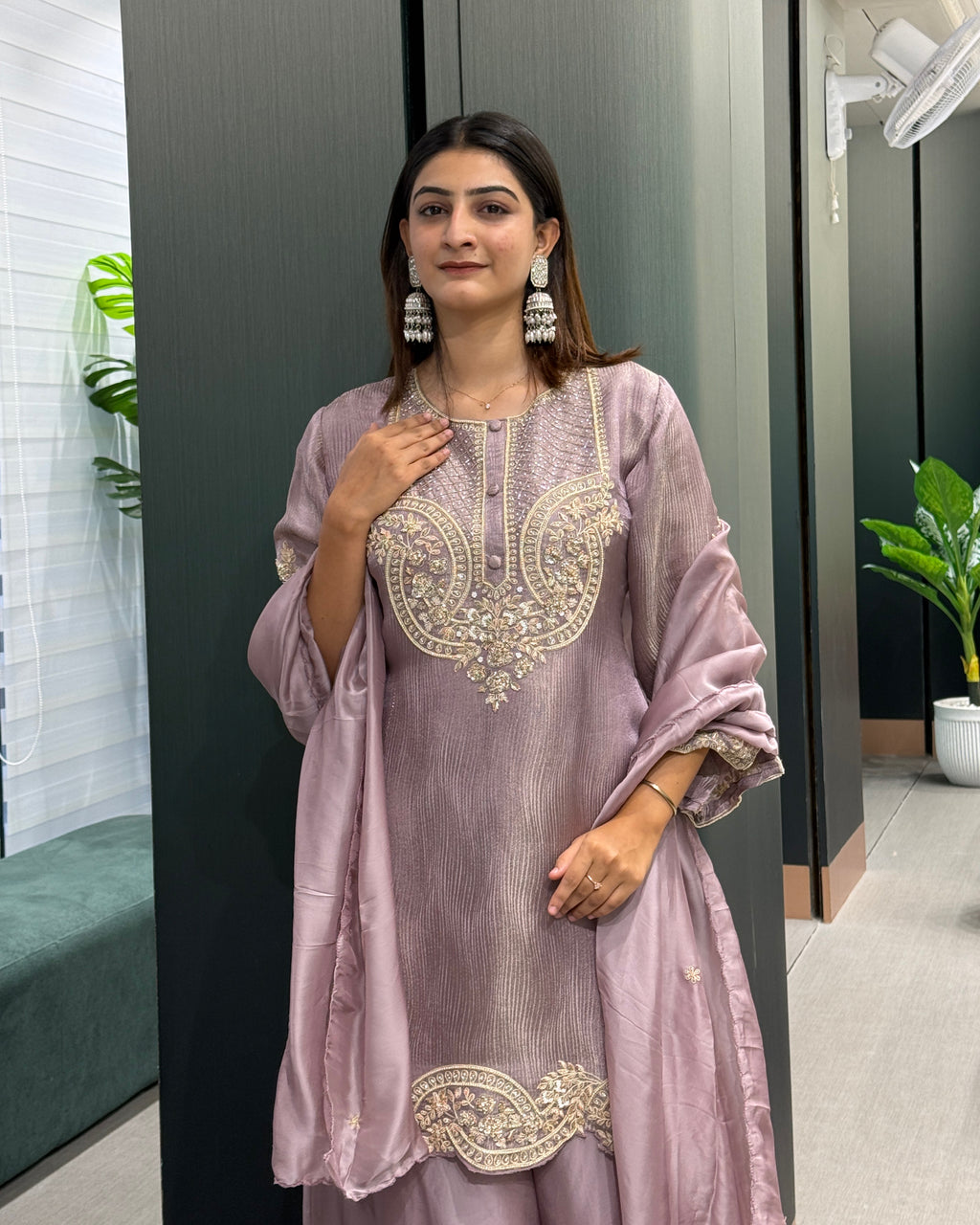 Luxury Full Handwork Mauve Kurta Palazzo Set ✨💜
