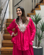 Designer Rani Pink Handworked Peplum Palazzo Set