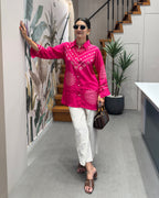 Rani Pink Bandhani Print Tunic Shirt