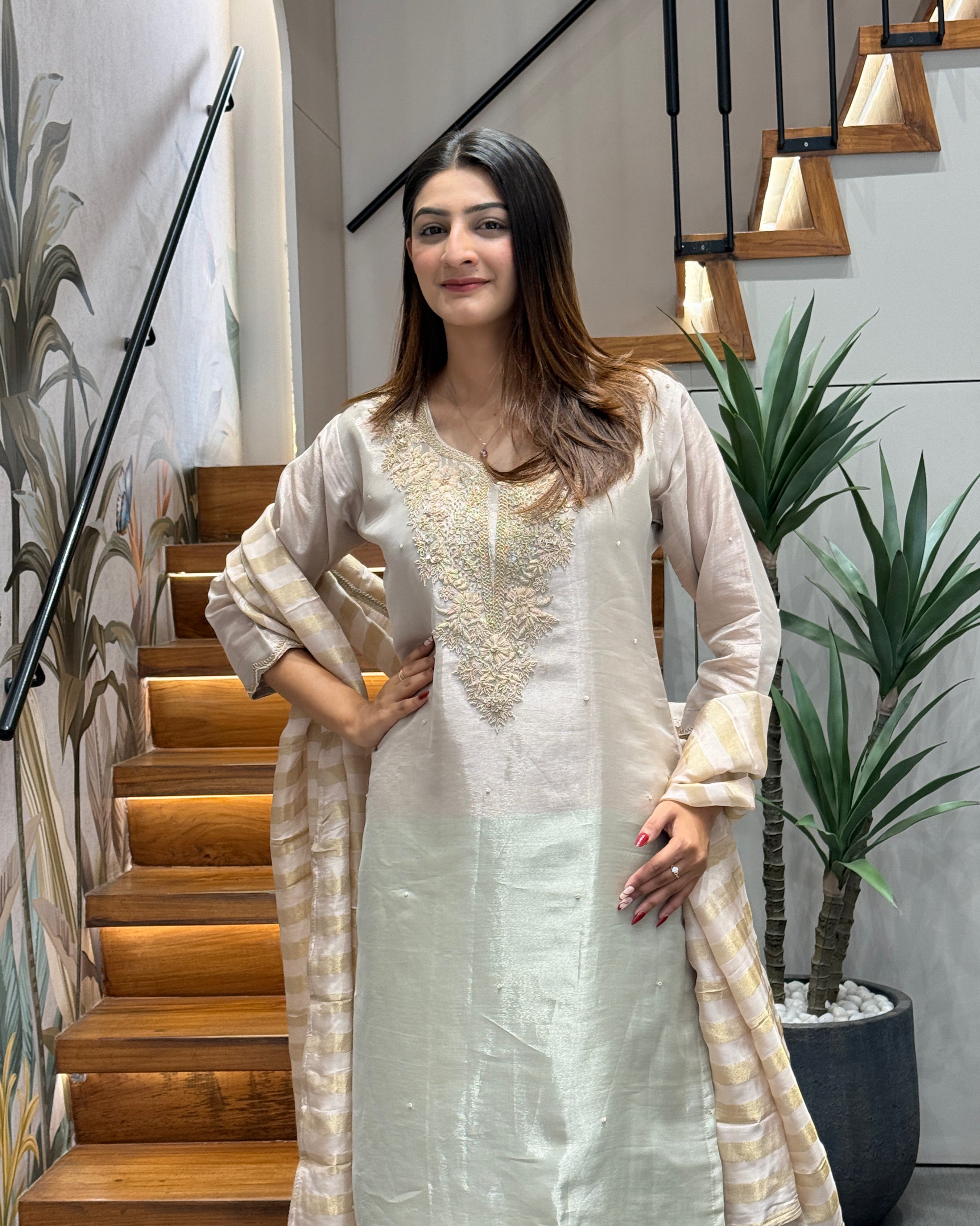 Elegant Ivory Handworked Palazzo Set with Designer Dupatta