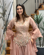 Elegant Blush Pink Handworked Palazzo Suit Set with Dupatta